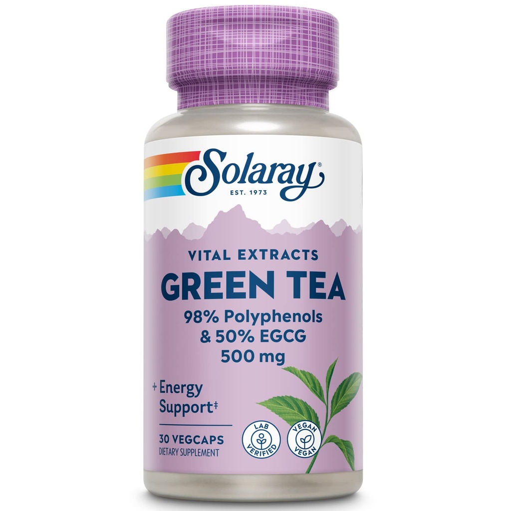 SOLARAY garantierte Potenz Grüner Tee Blatt Extrakt doppelte Stärke, Veg Cap (Btl-Plastic) 500mg | 30ct
