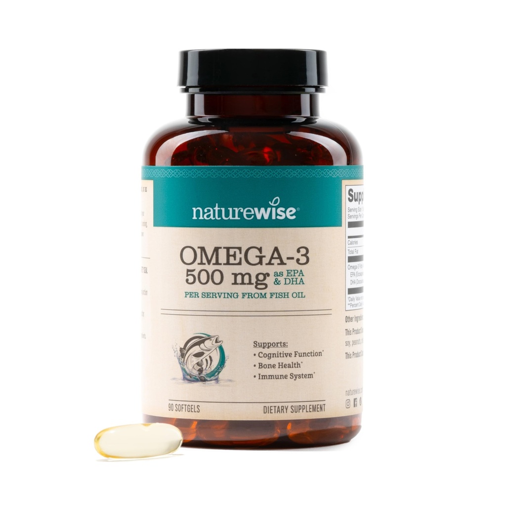 NatureWise Omega 3 Fish Oil - 500 mg pro Pille - EPA & DHA - Immununterstützung, Gehirngesundheit &amp; Optimale Wellness - Gluten und Sojafrei, Non-GMO - 90 Softgels[3-Monat-Versorgung]