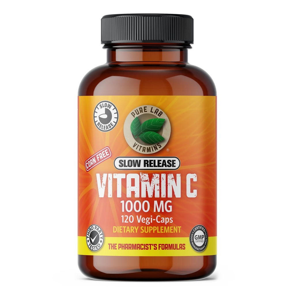 Vitamine C 1000 mg - Tapioca Source - 120 capsules Vegi DRC par Vitamines de laboratoire pur (CDR - Bouchons à libération différée) Sans maïs Fabriqué au Canada