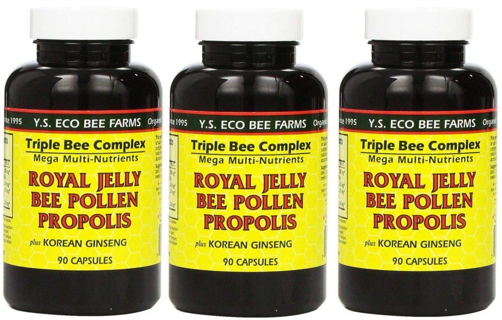 Y.S. Eco Bee Farms, (3 Pack) Royal Jelly, Bee Pollen, Propolis, Plus Korean Ginseng, 90 Kapseln