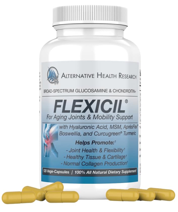 Flexicil Advanced Joint Mobility & Support | Glucosamin, Chondroitin, MSM, Hyaluronsäure, Turmeric, Boswellia | Broad-Spectrum Bio-Enhanced Ingredients | 120 Vege-Capsules | 30-Day Supply