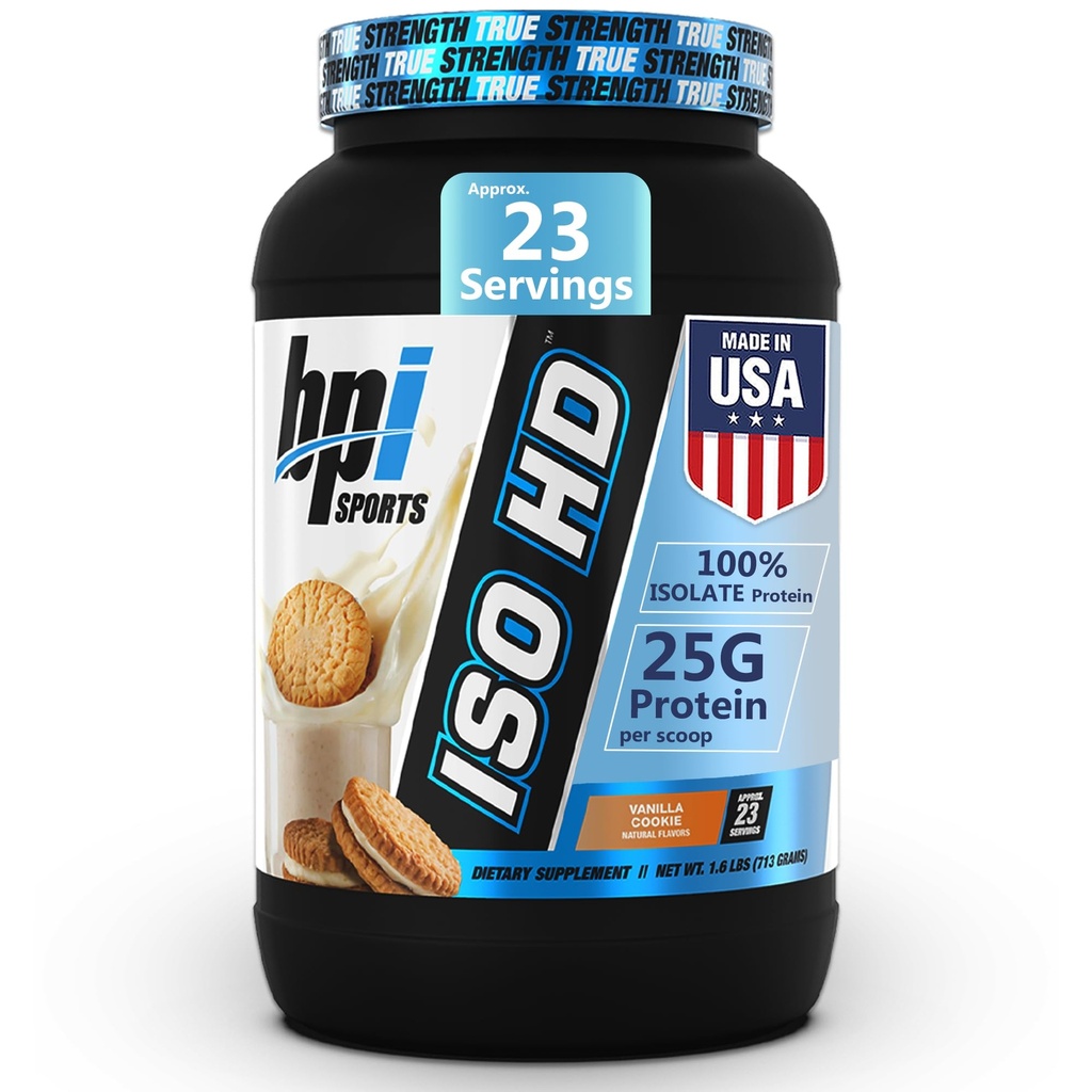 BPI Sports ISO HD Isolate Protein Powder – 100% Whey Isolate, Protein Powder for Muscle Gain - Vanilla Cookie - 1.6 Lb - 23 Servierungen