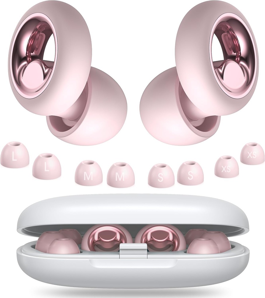 Noise Cancelling Ear Plugs for Sleeping, Reusable Silicone Ear Plugs for Noise Reduction, Soft Hearing Protection with 8 Ear Tips for Concerts, Work, Shooting, and Travel(Rose)