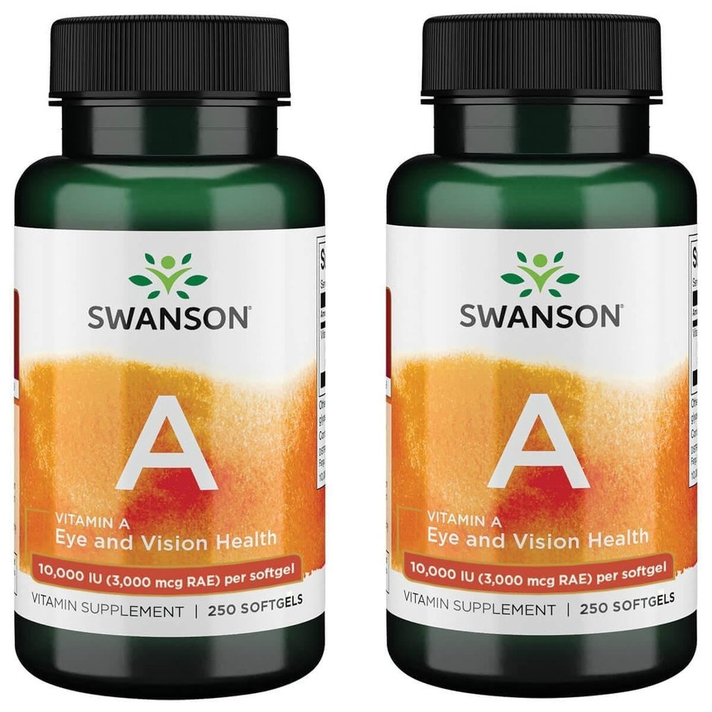 Swanson Vitamin A 10.000 IU (3.000 mcg RAE) Natürliche Nourishment für Knochen, Hautgesundheit, Vision Support & Immunsystem Funktion - Hohe Absorption Vitamin A 250 Softgels (2 Pack)
