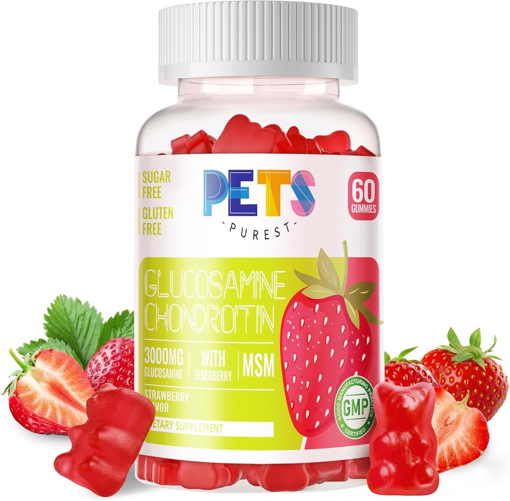 Tiere Reinste Glucosamin Chondroitin Gummis mit MSM & Elderberry Extra Strength - Joint Support, Antioxidant Immun Support Supplement für Erwachsene, Männer & Frauen. Erdbeeren