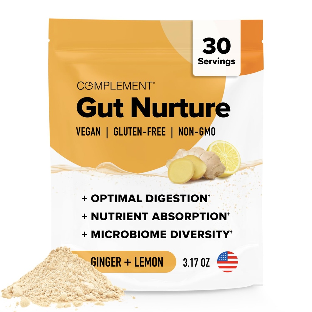 Komplement Gut Nurture Prebiotic + Postbiotic Superfood Powder für Leaky Gut Repair, Probiotics for Digestive Health - Ginger Root - 30 Servierungen