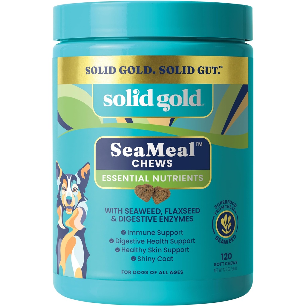 Solid Gold Cat & Dog Multivitamin Chews - Kelp, Omega 3 & Vitamine für Zahn-, Verdauungs-, Immun-, Haut- & Fleisch-Gesundheit - Multi-Vitamin für Hunde & Katzen - Sea Kelp Based Soft Chew for All Ages - 120ct