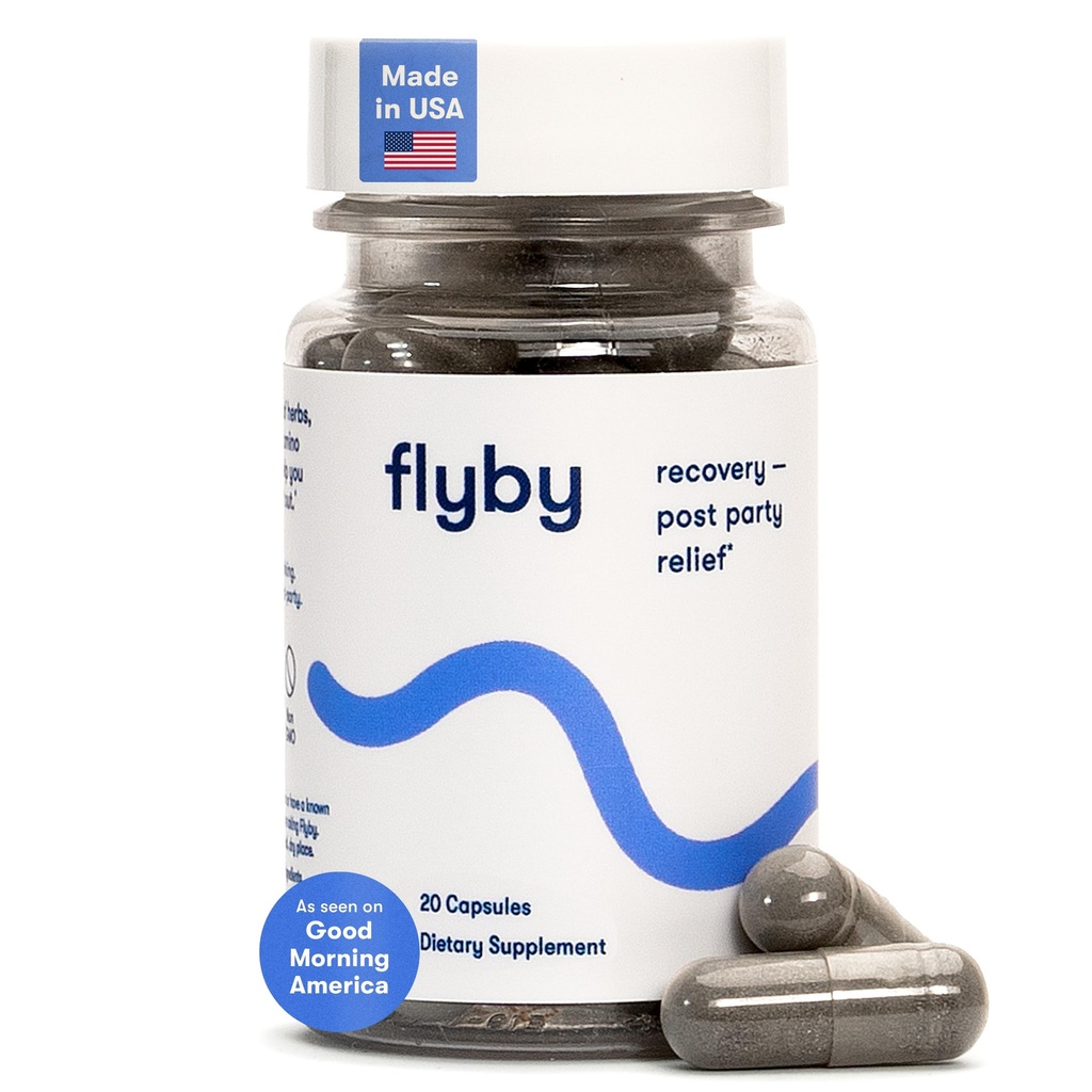 Flyby Recovery Supplement with DHM - All The Hang, Without The Over!™ Pre & Post Drinking Capsules with Milk Thistle, Vitamin C, B Vitamins, Ginseng, Activated Charcoal – Made in USA, 20 Count