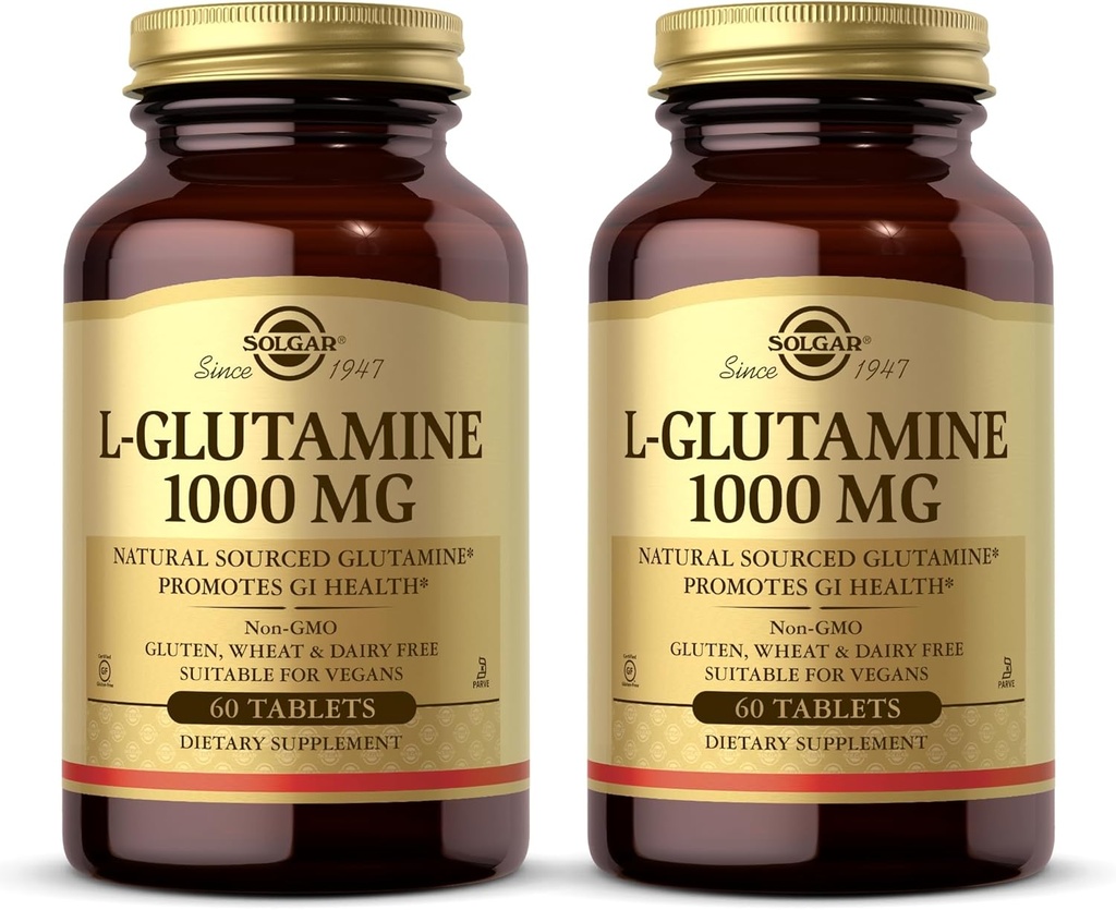 Solgar L-Glutamin 1000 mg, 60 Tabletten (Pack von 2) - Natural Muscle Food - Fördert Gastrointestinal (GI) Gesundheit - Unterstützt Gehirngesundheit - Non-GMO, Vegan, Gluten Free, Kosher - 60 Gesamt Servierungen