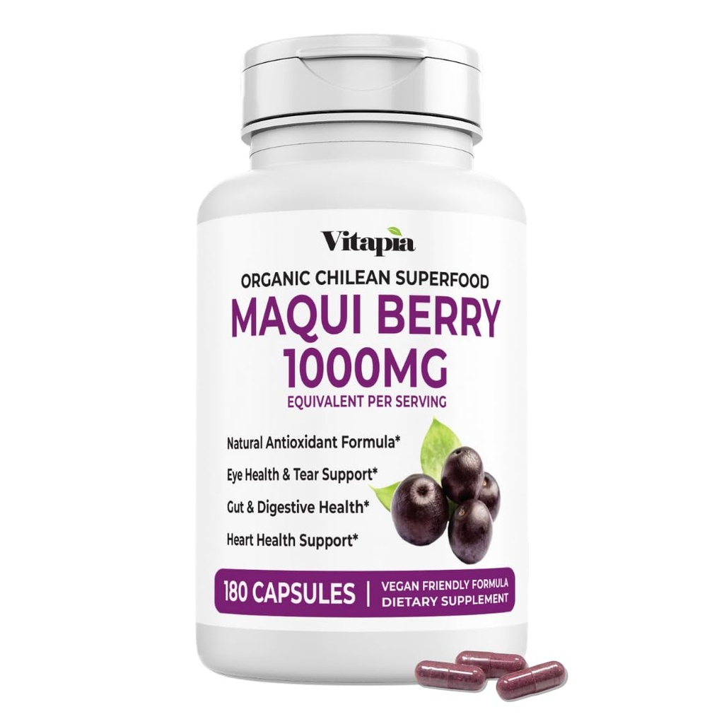 Vitapia Maqui Berry 1000mg - Supplément en poudre de Maqui Berry - Vegan Friendly, Non-OGM et sans gluten - 180 capsules de légumes