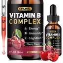 Vitamin B Complex Liquid Drops, B Vitamins Complex Supplement mit B1, B2, B3, B5 B6, B7, B9 & Methyl B12 Tropfen für Erwachsene & Kinder, Vegan, Kirsche Flavor