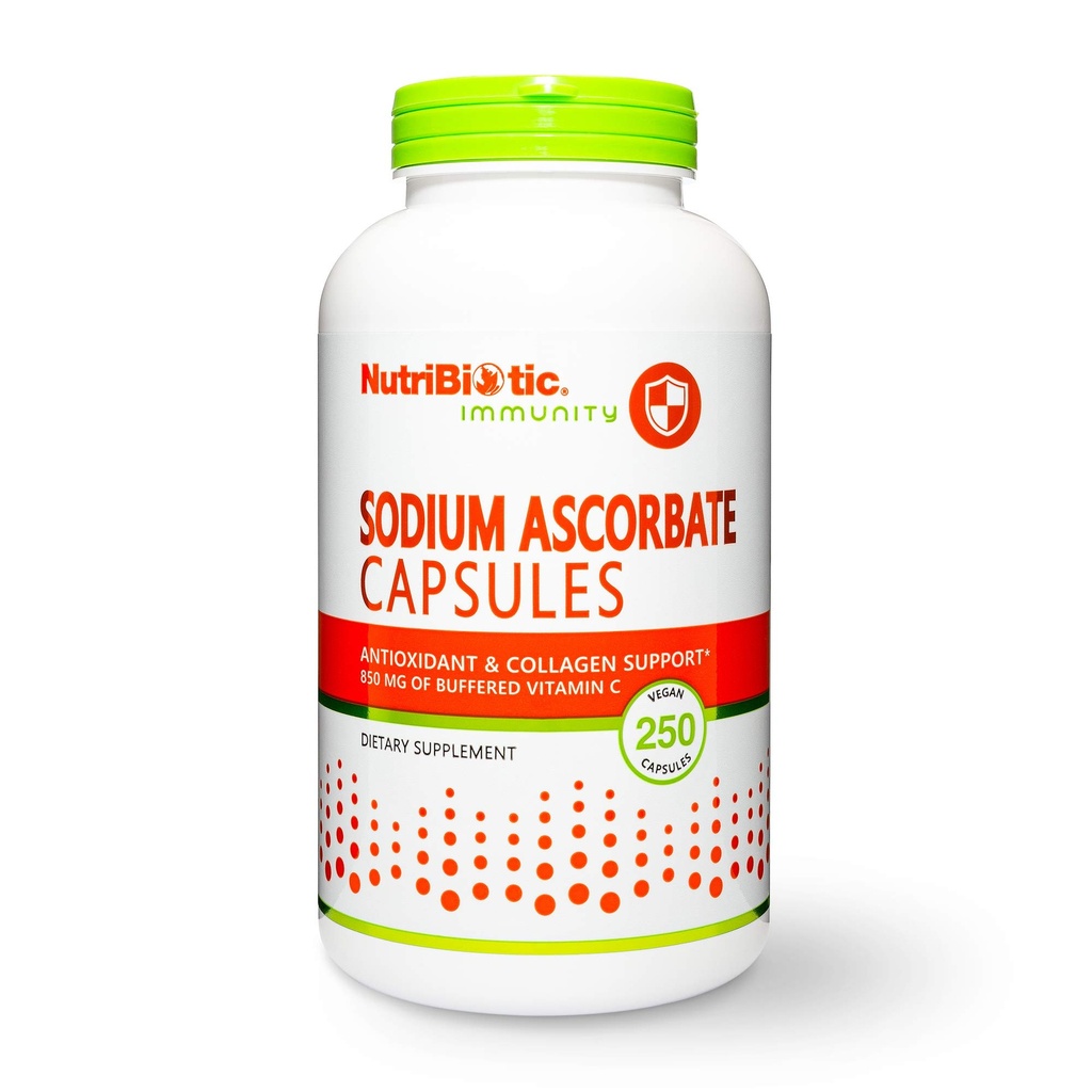 NutriBiotique - Capsules de vitamine C tamponnées d'ascorbate de sodium, 250 Ct, végane, non acide et plus facile à digérer que l'acide ascorbique
