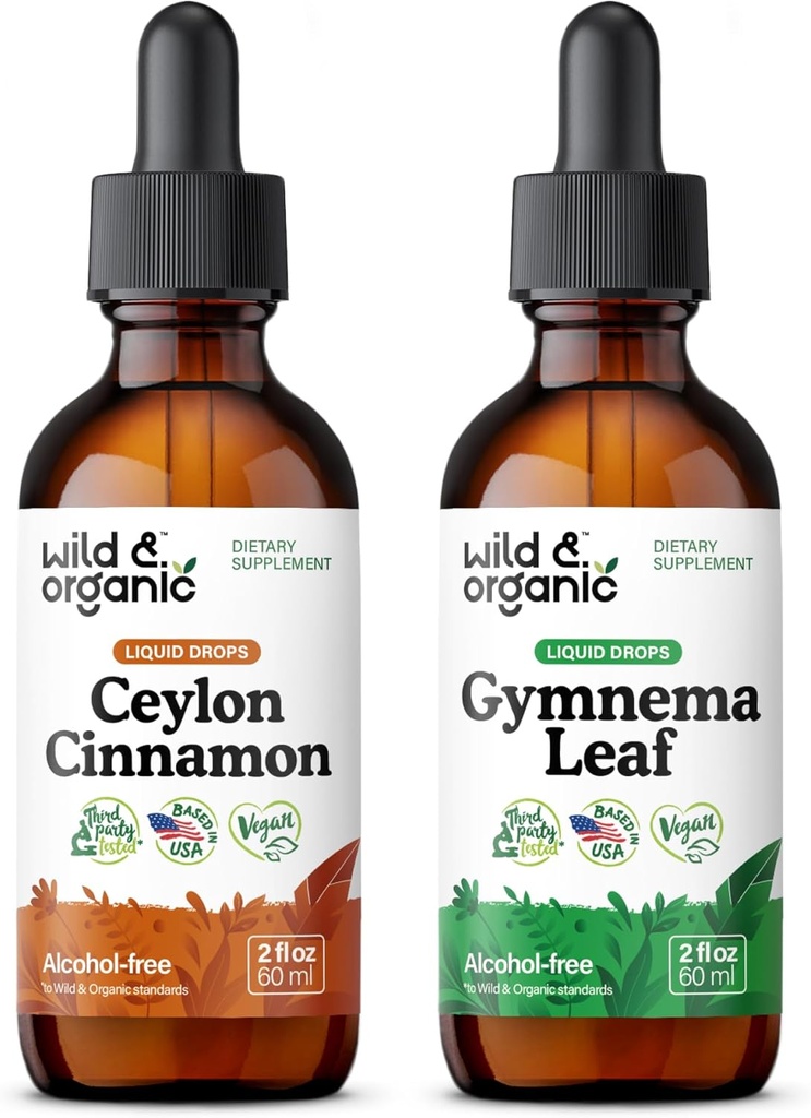 Teinture de cannelle sauvage et biologique 2 fl oz & Gymnema Teinture de feuille 2 fl oz