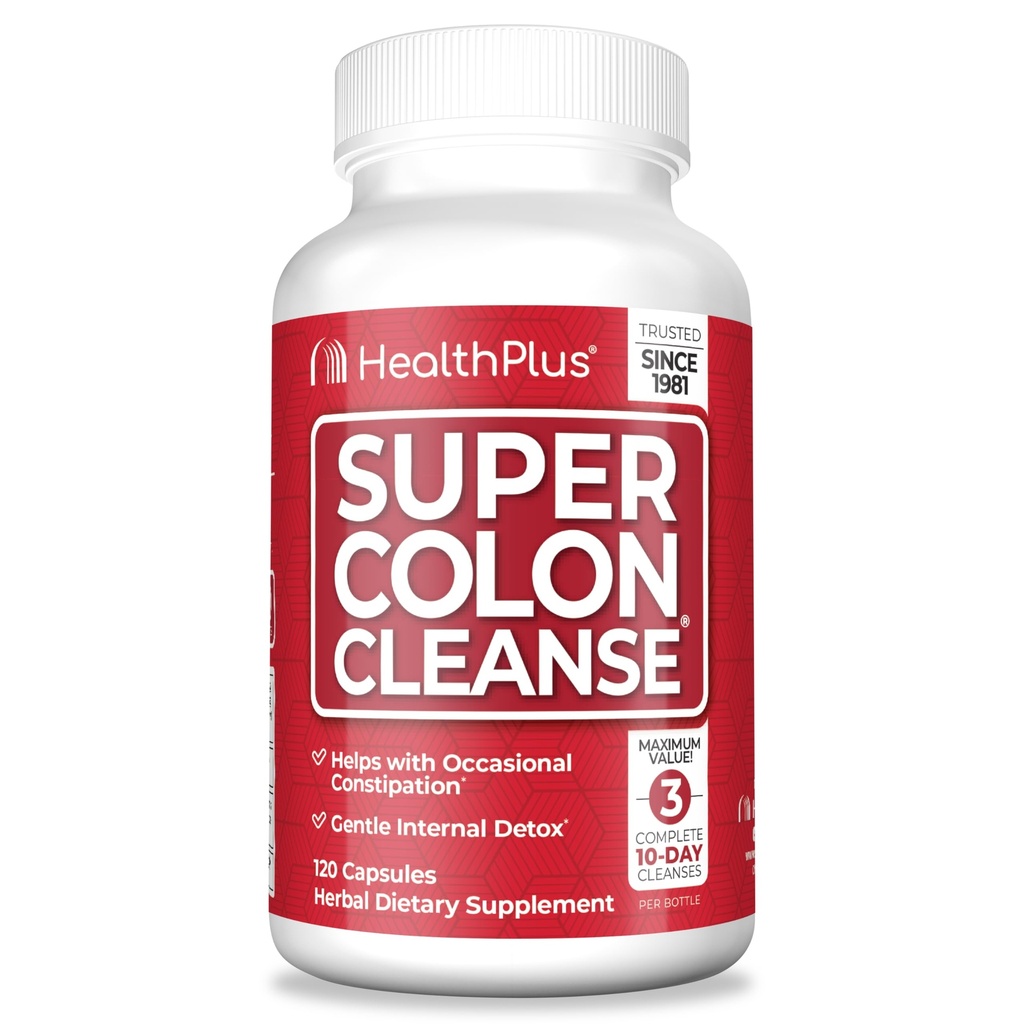 Gesundheit Plus Super Colon Reinigen 30 Tage Versorgung mit Sanfter Darm Reinigen Detox, Psyllium Husk, Probiotika für Verstopfung Relief & Verdauungshilfe, 120 Kapseln
