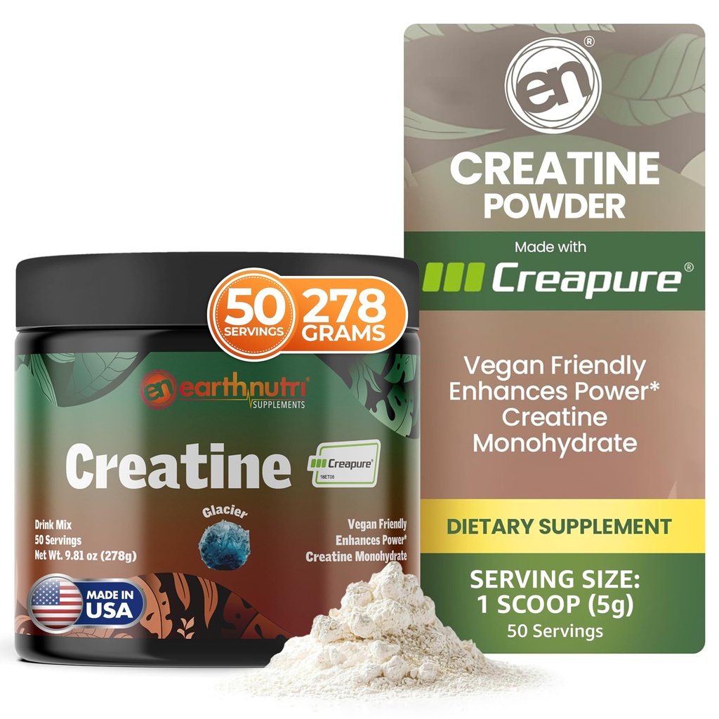 EarthNutri Creatine Monohydrat-Pulver - reine Kreatin-Ergänzung für Muskelkraft, Stärke & Performance - Non-GMO, Sugar-Free, Additive-Free – für Männer & Frauen, Flavored 250g