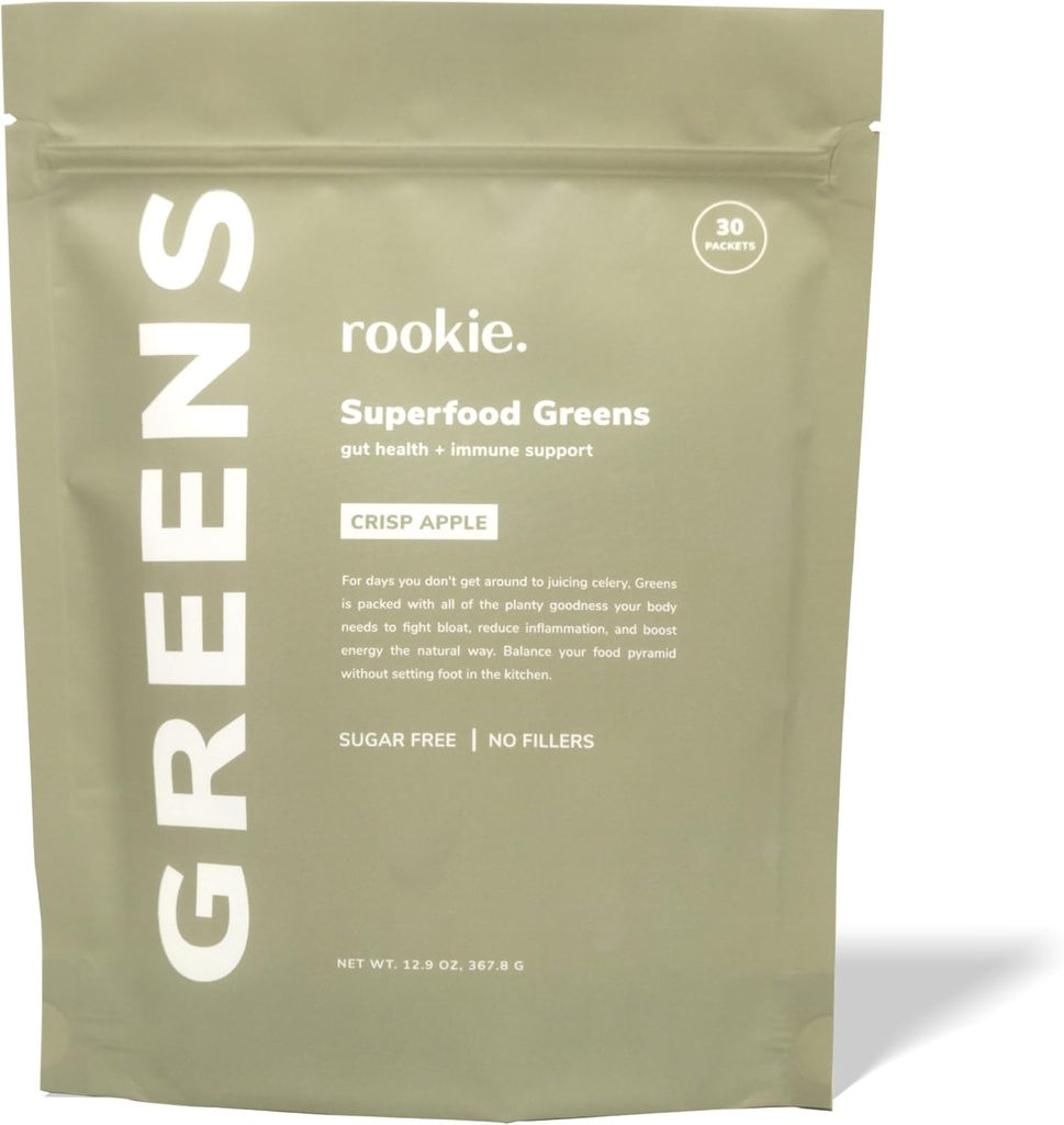Rookie Wellness Greens + Superfoods - Greens Superfoods Pulver-Getränke mit ganzer Nahrungsquelle Enthält Vitamine, Probiotika, Antioxidantien und Baobab Fiber (30 Servierungen, Crisp Apple)