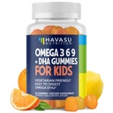 Omega 3 6 9 + DHA Gummie für Kinder - Vegetarisches, pflanzenbasiertes Fischöl mit DHA und EPA für Kinder 2+ zur Unterstützung von Körper- und Gehirnentwicklung - Kein Fischgeschmack - Zitronen- und Orangenflavoren - 60 Zähler