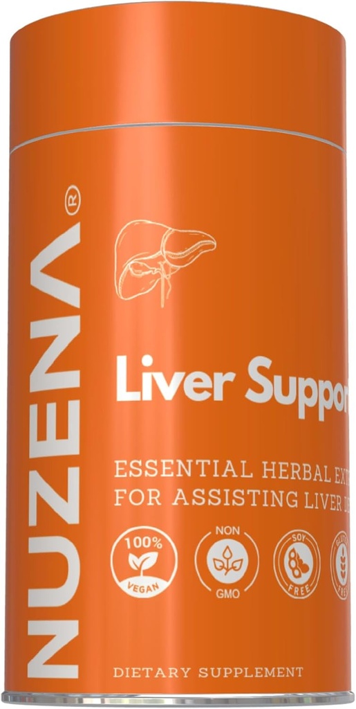 Support du foie Nuzena +, Thistle de lait Silybum Marianum, Turmeric, Dandelion Racine et extrait d'artichaut avec des vitamines essentielles, Pack de 60 capsules de soutien du foie, Fabriqué aux États-Unis
