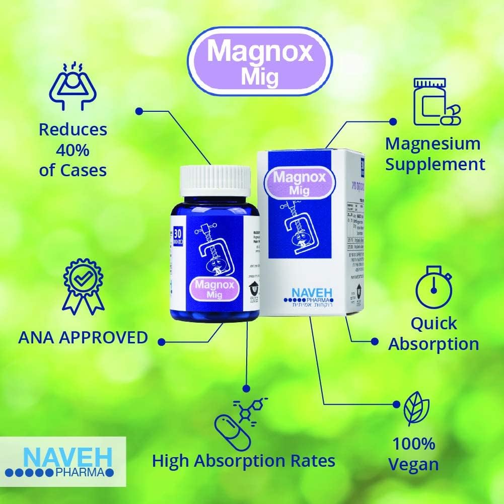 MAGNOX Mig Magnesium Supplement Tabletten (30) für Migraine Kopfschmerzen - Aufgrund von Magnesiummangel, von Naveh Pharma