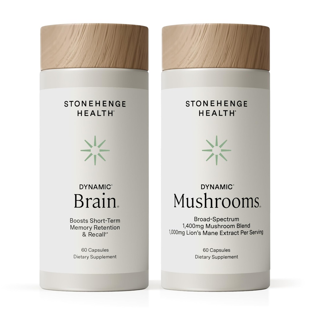 Stonehenge Health Dynamic Cerveau + Champignons Dynamiques Acquisition, rétention et rappel de mémoire avec 40 soutien unique du cerveau nootrope et du système immunitaire