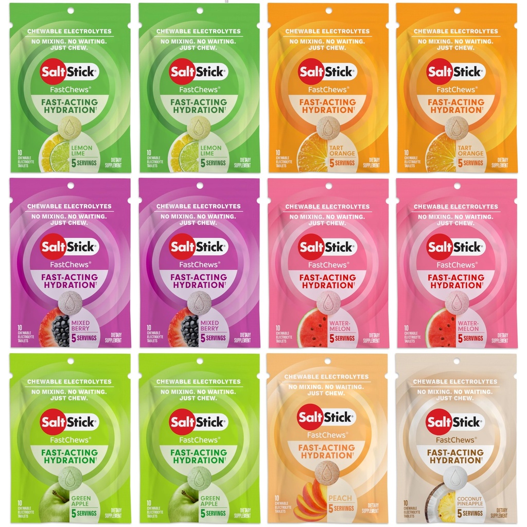 SaltStick Elektrolyt FastChews - 120 Count Variety Pack - Kaubare Elektrolyt Tabletten für Hydration, Salz Tabs - 10 Count (Pack von 12)