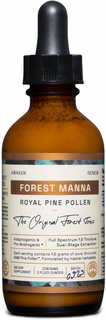 RAW Forest Foods Forest Manna Royal Pine Pollen Tincture – 1:2 True Dual-Stage Extraction – Pure Pine Pollen – Nur aus 2 Fl Ounce Bottle
