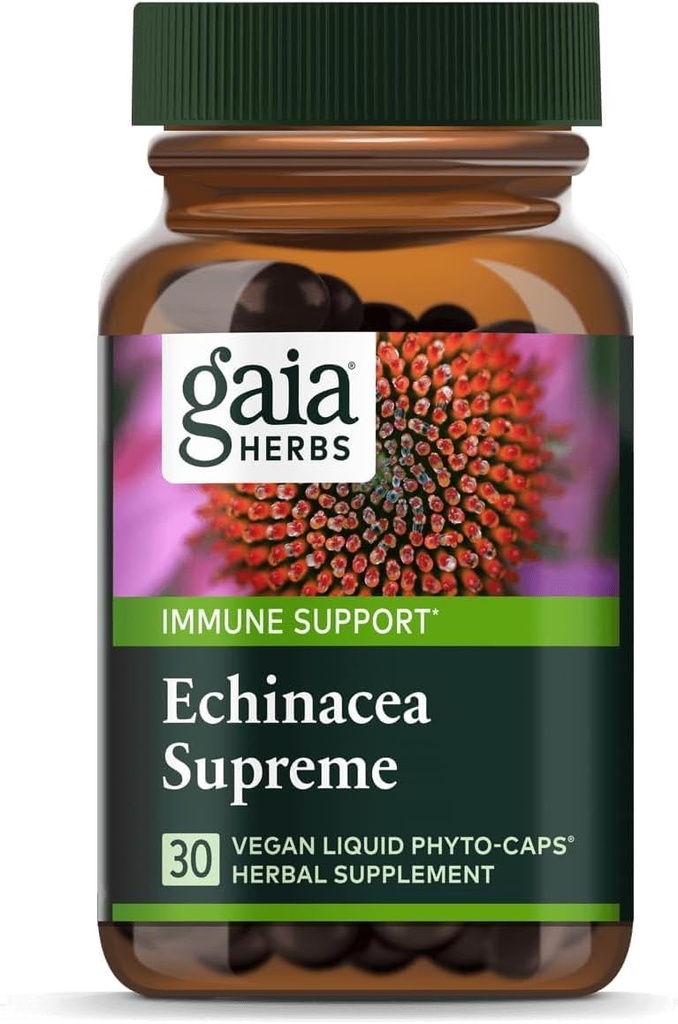 Gaia Herbs Echinacea Supreme - Immununterstützungsergänzung - Echinacea Purpurea & Angustifolia Blend zur Unterstützung des Immunsystems - 30 Vegan Liquid Phyto-Capsules (15-Day Supply)