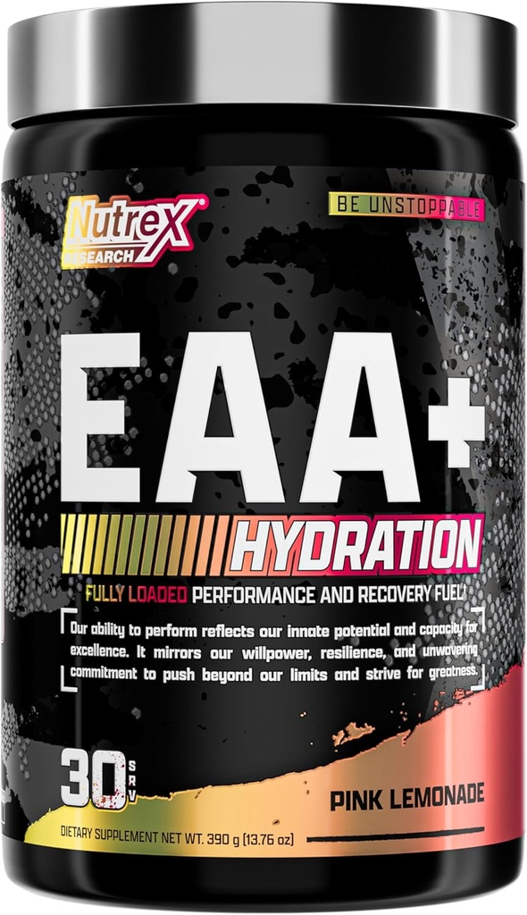 Nutrex Research EAA Hydration | EAAs + BCAA Pulver | Muskelrückgewinnung, Stärke, Muskelaufbau, Endurance | 8G Essential Amino Acids + Elektrolyte | (Packaging My Vary) 30 Servietten (Pink Lemonade)