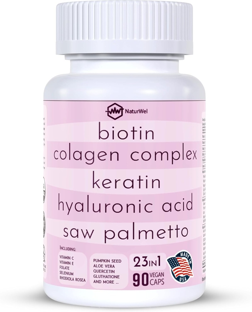 Collagen 1000mg Rhodiola Rosea 2500mg Biotin 10.000mcg, Hyaluronsäure, DHT Blocker, Vitamin C & E, Folsäure, Aloe Vera, Quercetin, Grüner Tee, Keratin, MSM - 90 Count (Pack of 1))