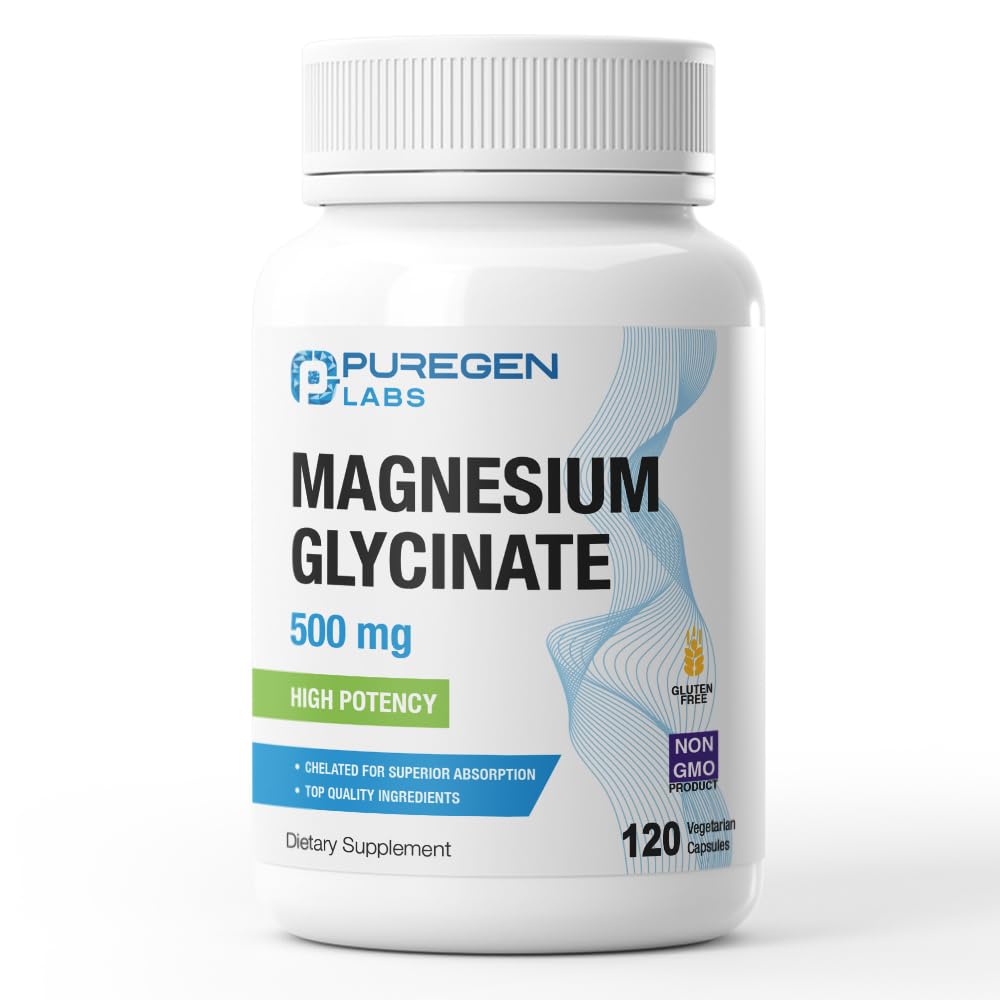 Magnesium Glycinate 500mg [High Potency] 120 Veggie Caps, Chelat for Superior Absorption | No Harmful Additives | Non-GMO, NO Gluten und Dairy, unterstützt Muskel, Gelenk und Herzgesundheit-Made in USA