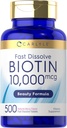 Carlyle Biotin 10.000mcg | 500 Fast Dissolve Tabletten | für Haar, Haut und Nägel | Maximale Stärke | Vegetarisch, Non-GMO, Glutenfreie Ergänzung