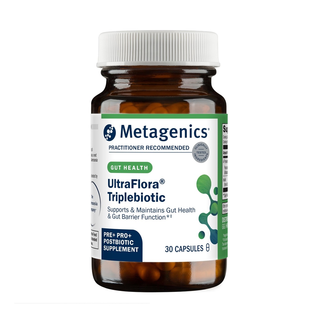 Métagène UltraFlora Triplebiotique - Supplément digestif stable avec Akkermansia pour Gut Health, Microbiome & Immune Support* - Contient Prébiotique, Probiotique et Postbiotique - 30 Capsules