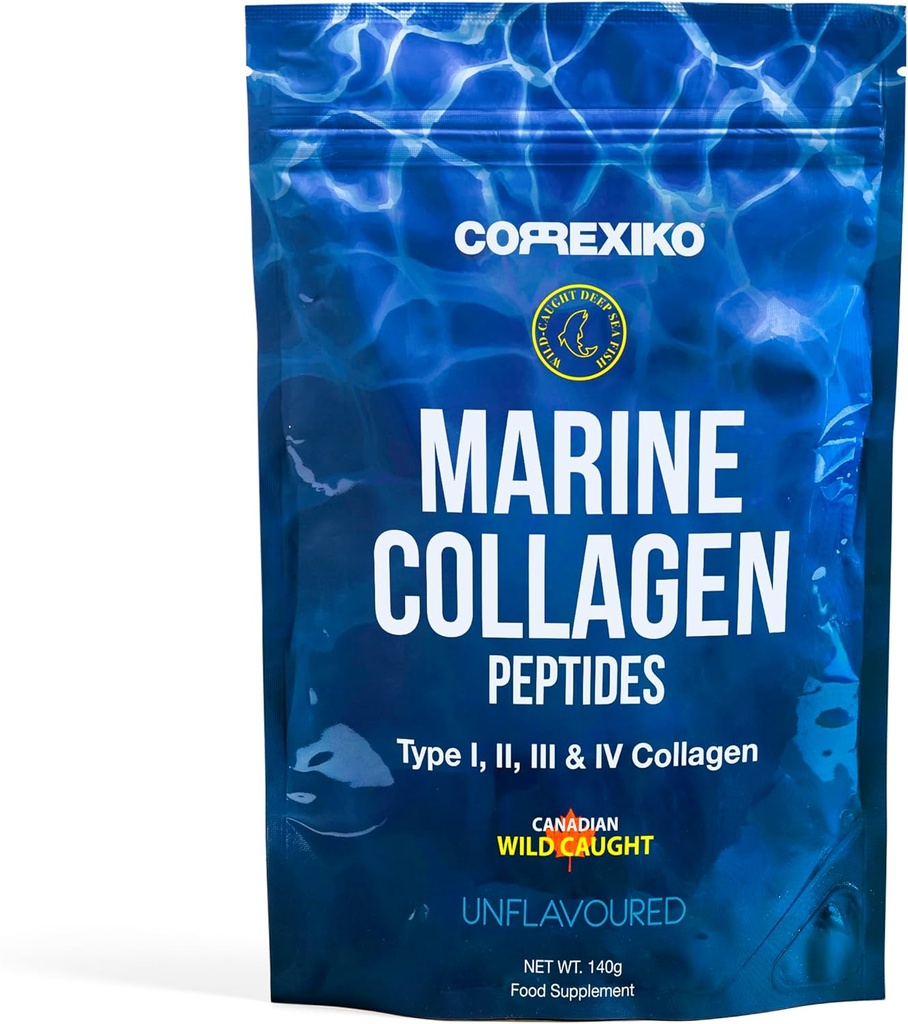 CORREXIKO Marine Collagen Powder Supplement Unflavored - 10.000mg Doppelhydrolysierte Collagen Peptide pro Servierung - Formuliert für maximale Absorption - Haar, Haut und Nägel - 5oz, 14 Servietten