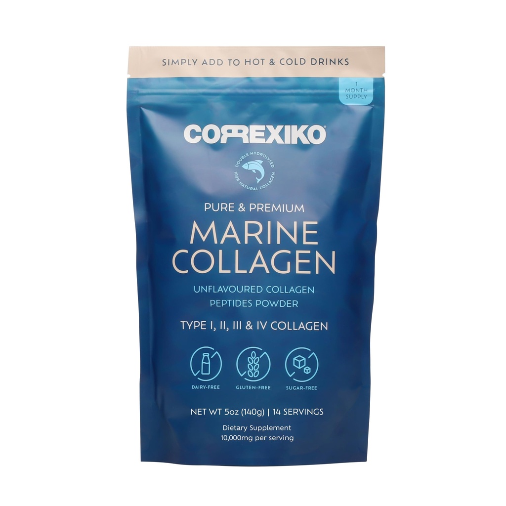 CORREXIKO Supplément en poudre de collagène marin non aromatisé - 10 000 mg de peptides de collagène double hydrolysé par portion - formule pour absorption maximale - cheveux, peau et ongles - 5oz, 14 portions