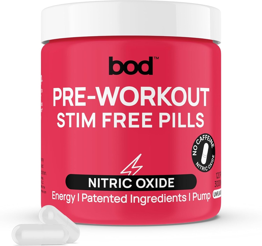 Pilules de pré-entraînement BOD avec thé vert naturel, électrolytes, L-Theanine, racine de betterave, soutient l'énergie, l'endurance, la performance d'entraînement avec pas de jitters ou de crash, Vegan Pre Workout pour les femmes et les hommes, 120Pills