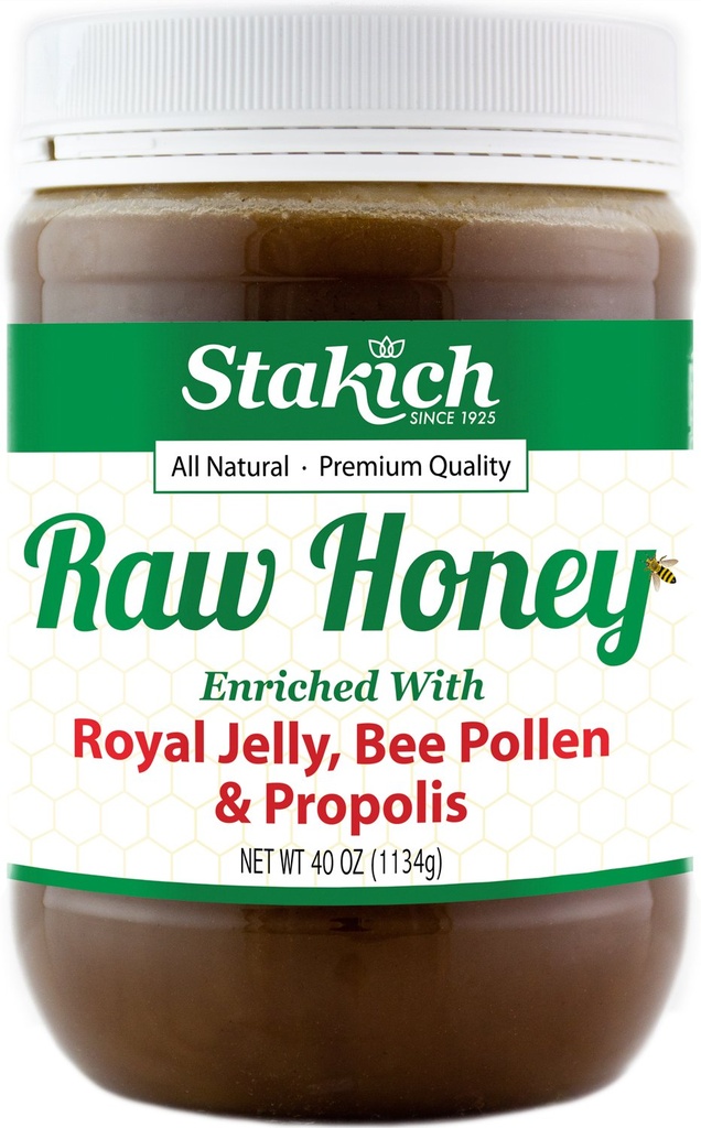 Stakich Royal Jelly, Bee Pollen, Propolis Raw Honey - Rein, unverarbeitet, unbeheizt - 40 Unze