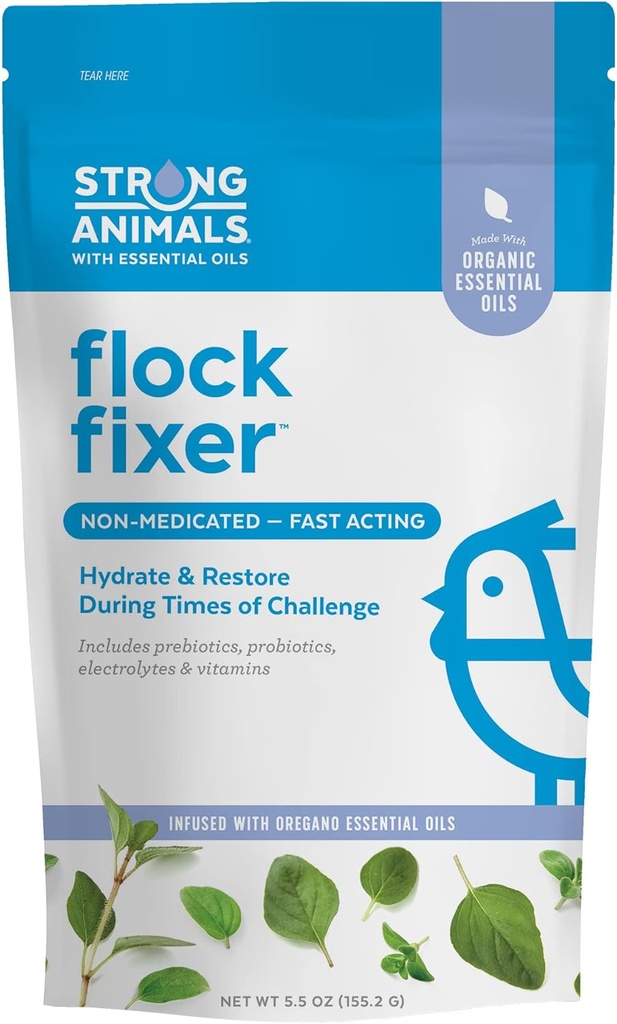 Flock Fixer – soutient l'immunité des poulets de la cour arrière pendant les temps de défi, contient des huiles essentielles Origan biologique (5,5 oz. Pouch)