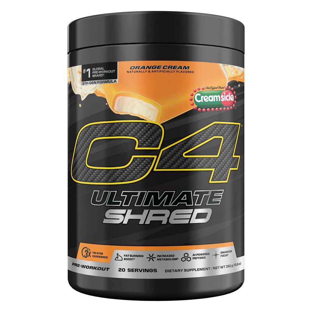 Cellucor C4 Ultimate Shred Pre Workout Powder, Metabolism Supplement mit Cayenne Extract+300mg Caffeine+TeaCrine+Dynamine - Orange Creamsicle, 20 Portionen
