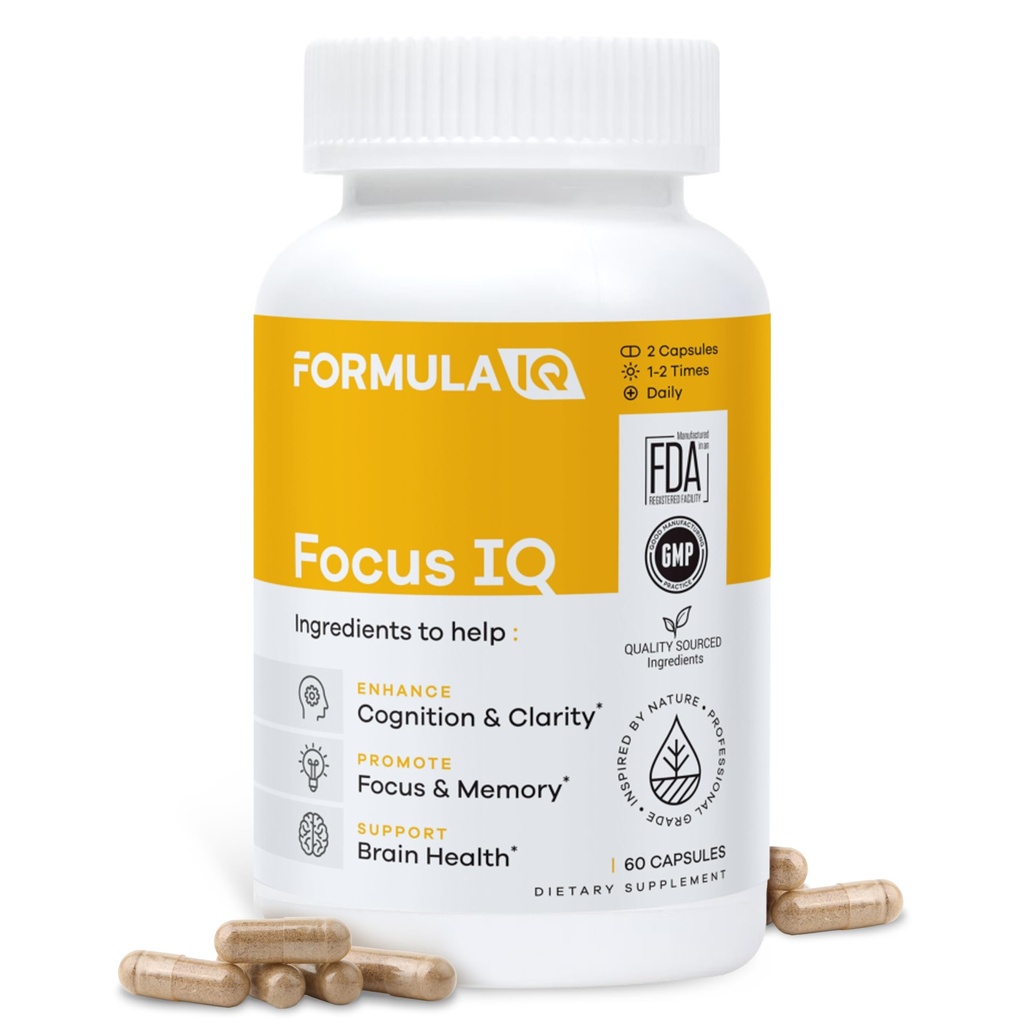 Formel IQ - Fokus IQ - Gehirnergänzungen für Gedächtnis und Fokus - Gedächtnisergänzungen - Kognitive Unterstützung - 60 Kapseln