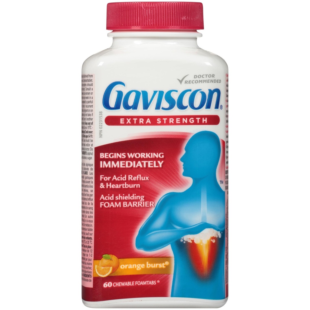 Gaviscon Extra Strength Orange Burst 60 Chewable Foamtabs