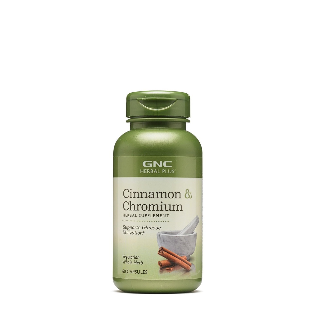 GNC Kräuter Plus Cinnamon & Chromium Supplement, Vegetarisch, unterstützt Glucose-Utilisation, 30 Servierungen