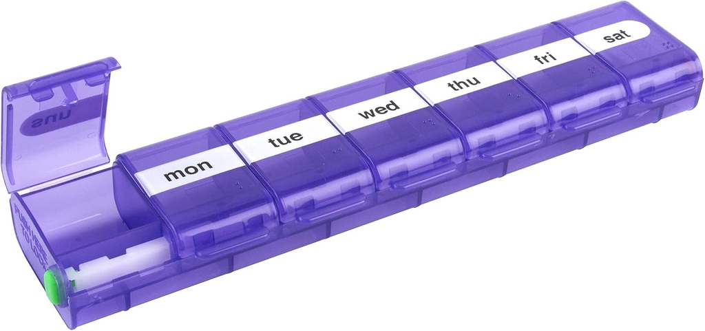 EZY DOSE Weekly (7 jours) Cas de pilule, planificateur de médicaments, boîte d'organisateur de vitamines, grands compartiments de verrouillage X pour sécuriser les médicaments sur ordonnance et prévenir les déversements accidentels, la couleur peut varier