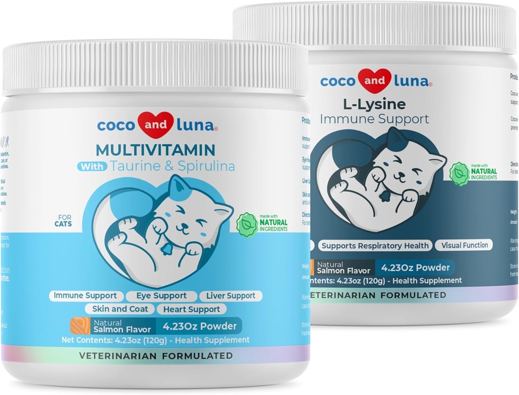 Lysine + Multivitamin für Katzen - Immununterstützung, Haut- und Mantelgesundheit, Augenunterstützung - mit EPA und DHA, Taurine und Spirulina