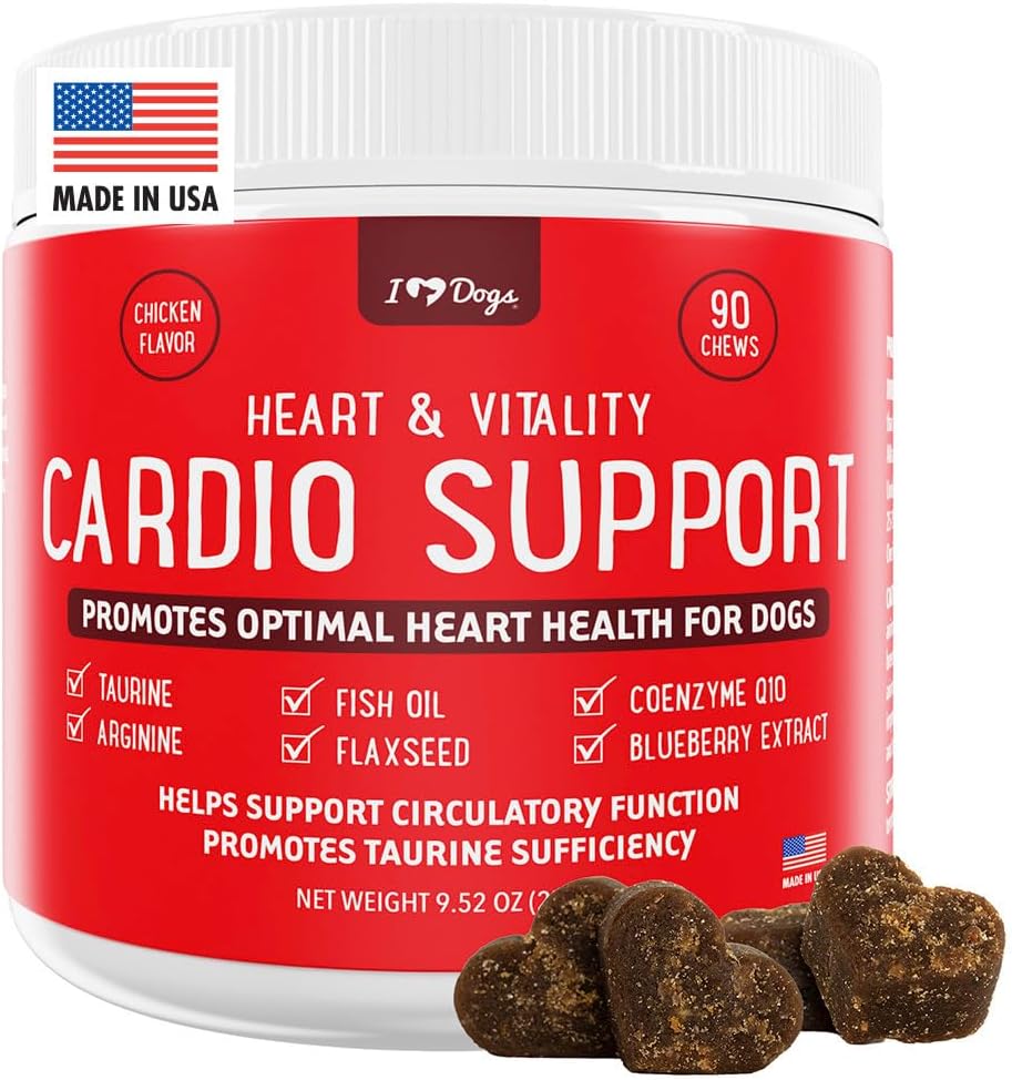 iHeartDogs Herz & Vitalität Cardio-Unterstützung für Hunde - Hundeherz-Gesundheitsergänzung mit Chovy Öl, Taurine, Flaxseed, Arginin, Blueberry Extract, Coenzym Q10