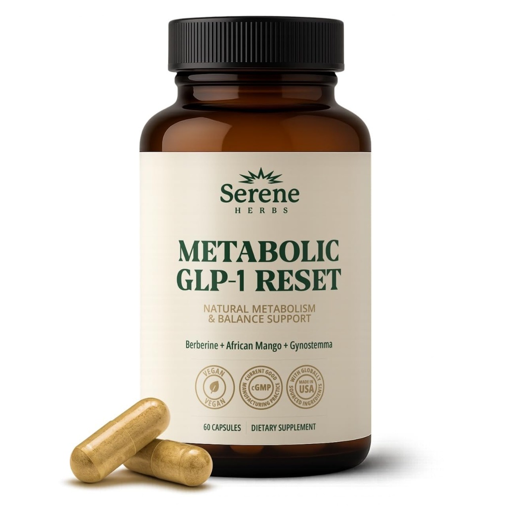 Serene Herbs GLP-1 Supplement for Women & Men - Metabolic Reset, Hunger Support with Berberine, InnoSlim, Actiponin - Natural GLP1 Booster to Support Appetite, Gut & Digestion - Vegan - 60 Capsules