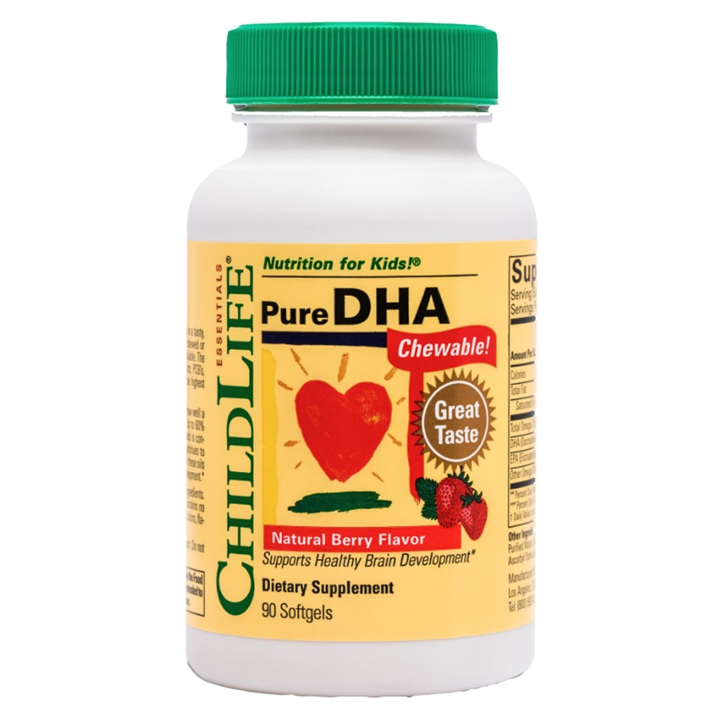 CHILDLIFE ESSENTIALS Pure DHA für Kinder - DHA Supplements, DHA EPA Omega 3 Supplement, Kinder DHA Chewables, Baby DHA, Fischöl für Kleinkinder, Glutenfrei - Natural Berry, 90 Softgels (Pack von 1)