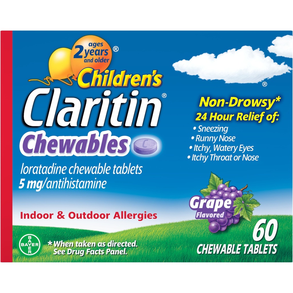 Enfants Claritin Chewables 24 HR Enfants Allergie Médecine, Raisin, 60 Compte