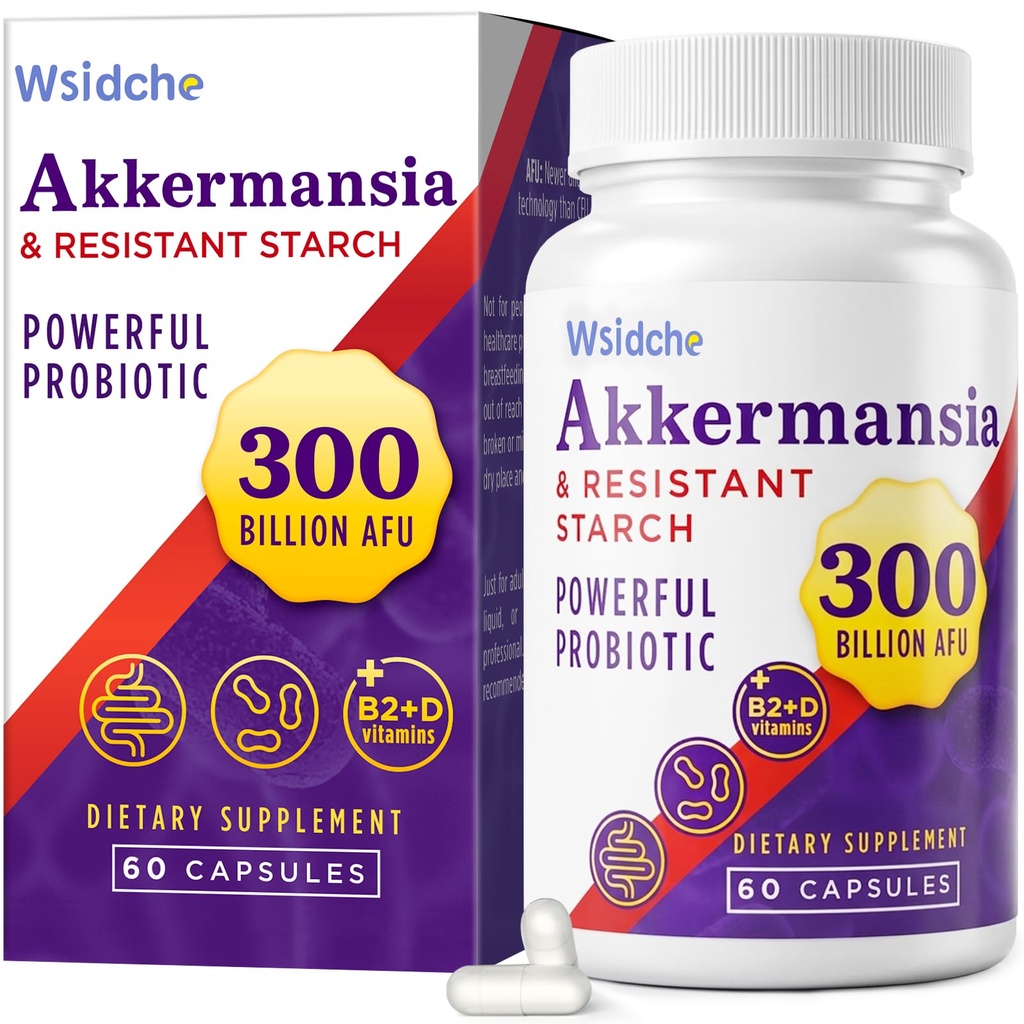 300 milliards d'AFU Akkermansia Probiotic.com Supplément GLP-1 pour les femmes et les hommes, Akkermansia Muciniphila pour GLP-1, Digestive, Gut, Immune, Améliore la fonction Gut Digestive Lining, Akka Superbiotics - 60 capsules