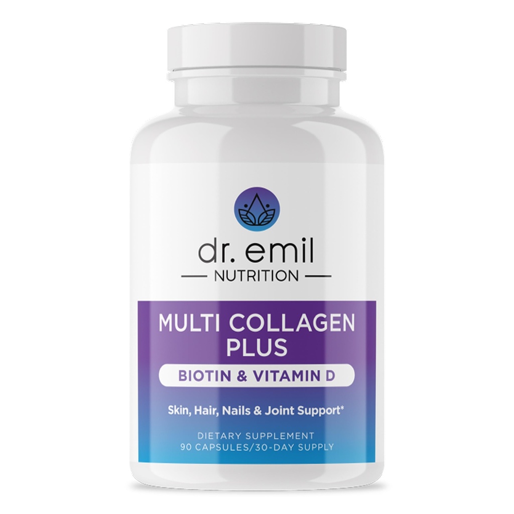 DR. EMIL NUTRIITION Multi collagène Peptides Plus Biotine et vitamine D - Suppléments Biotine et collagène pour la peau et les ongles - Pilules Biotine pour la croissance des cheveux