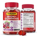 Iron Gummies for Women & Men – Sugar Free Iron Supplement with Vitamin C, B12 & Zinc for Energy, Blood Health & Immune Support – Vegan, Grape Flavor, 60 Gummies